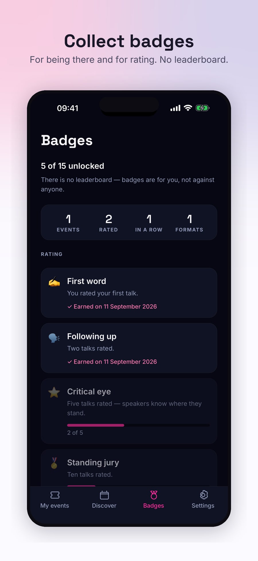 Badges for showing up and rating